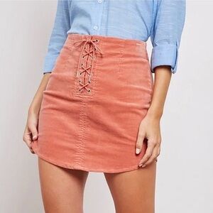 Forever 21 Terracotta Lace-Up Mini light corduroy Skirt Size Small Zip back
